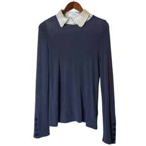 Bailey/44 Wool Blend Collared Mixed Media Lightweight Sweater Small Quiet Luxury